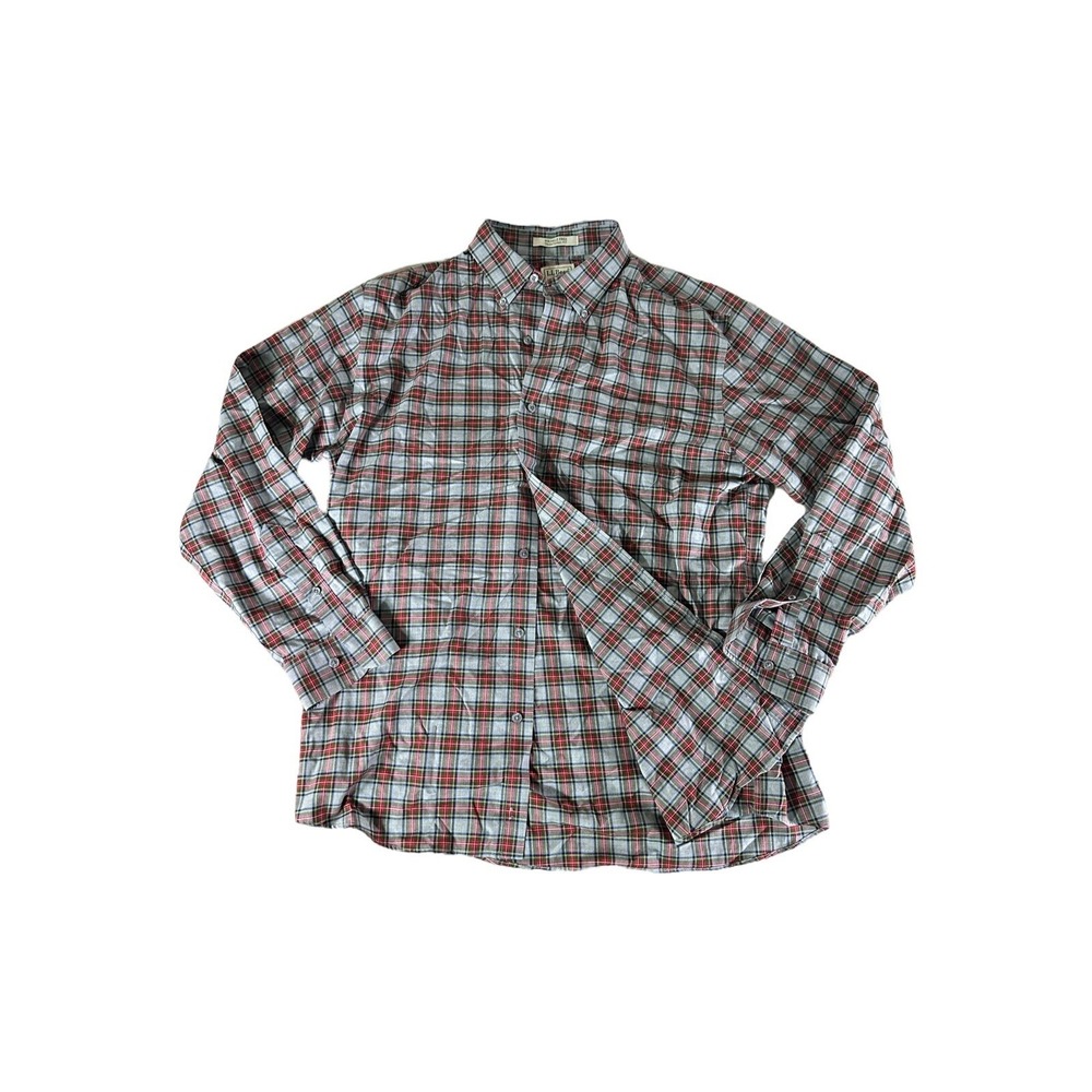 Ll Bean Shirt Adult Large Green Red Tartan Plaid Button Down Light Quality Mens